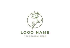 Logo line botanical flower branch in circle. Logo boho, floral, line handrawn. editable file vector
