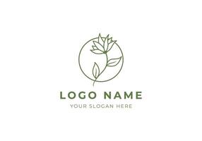 Logo line botanical flower branch in circle. Logo boho, floral, line handrawn. editable file vector