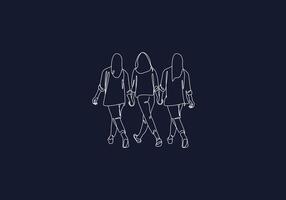 logo line three sisters walking. minimalist, modern, feminism. editable color vector