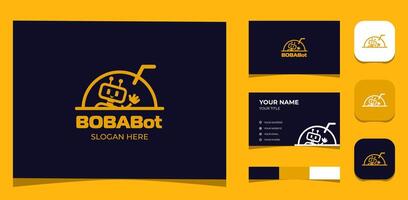 Template Logo Creative Boba Robot, Boba Drink, Beverage. Creative Template with color pallet, visual branding, business card and icon. vector