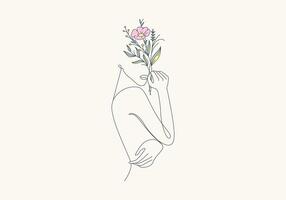 Logo Lady Flower Continous Line Art, Vogue Boho Minimalist Feminime Logo. Editable File vector