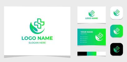 Template Logo Creative Health care, hospital with leaf concept. Creative Template with color pallet, visual branding, business card and icon. vector