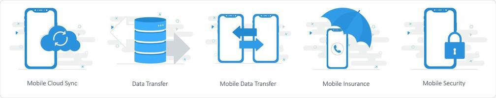 A set of 5 Mix icons as mobile cloud sync, data transfer, mobile data transfer vector