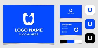 Template Logo Dental Creative Initial Letter U and tooth or dental shape concept. Creative Template with color pallet, visual branding, business card and icon. vector