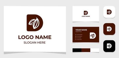 Template Logo Creative Initial Letter D and Cocoa beans concept. Creative Template with color pallet, visual branding, business card and icon. vector