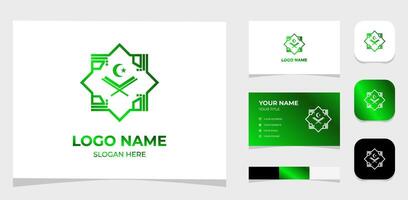 Template Logo Creative Islamic Emblem, book moon, and Star Concept. Creative Template with color pallet, visual branding, business card and icon. vector