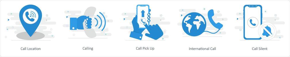 A set of 5 Mix icons as call location, calling, call pick up vector