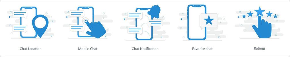 A set of 5 Mix icons as chat location, mobile chat, chat notification vector