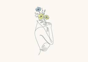 logo dama flor continuo línea arte, moda boho minimalista femenino logo. editable archivo vector