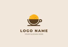 logo coffee cup and sunset with bird fly. Minimalist and modern logo design. Editbale color vector