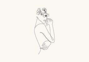 Logo Lady Flower Continous Line Art, Vogue Boho Minimalist Feminime Logo. Editable File vector