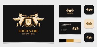 Template Logo Creative illustration vintage horses crown and badge and initial B vintage font. Creative Template with color pallet, visual branding, business card and icon. vector