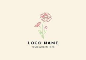 logo Flower Daisy Blossom. Cute. Pink, minimalist, modern logo design. Editable color vector