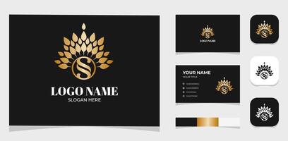 Template Logo Creative and Elegant Flower and S logotype gold concept. Creative Template with color pallet, visual branding, business card and icon. vector