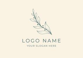 Logo Branch and Leaf line art. Botanical, minimalist, classic, handrawn logo design. Editable color vector