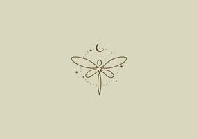 Logo Line Dragonfly and Moon. Aesthetic and feminine, simple line and luxury modern. editable color. vector