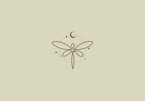 Logo Line Dragonfly and Moon. Aesthetic and feminine, simple line and luxury modern. editable color. vector