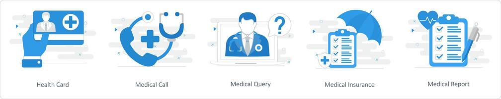 A set of 5 Mix icons as health card, medical call, medical query vector