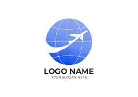 logo plane fly and globe. Earh and airplane logo design. Modern and minimalist logo design. Editable color vector