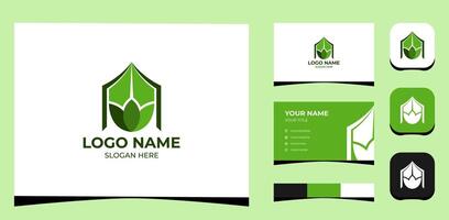 Template Logo Creative Home and Leaf, green concept. Creative Template with color pallet, visual branding, business card and icon. vector