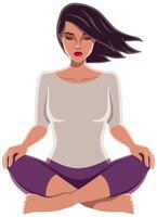 Meditating Girl Asian on White vector