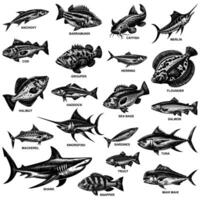 Ocean Fish Linocut Set vector