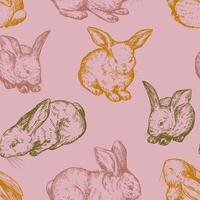 linda bebé conejos sin costura modelo. ornamento de conejitos bonito animales vector ilustración en retro grabado estilo. resumen diseño para fondo de pantalla, decoración, envoltura, fondo, textil.