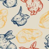 Cute baby rabbits seamless pattern. Ornament of bunnies pretty animals. Vector illustration in retro engraving style. Abstract design for wallpaper, decor, wrap, background, textile.