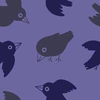 Cute flat ravens. Abstract hand drawn vector seamless pattern. Cartoon ornament with birds. Funny modern design for print, fabric, textile, background, wallpaper, wrap, card, decor.