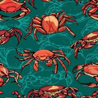 Vintage hand drawn vector seamless pattern. Background of beautiful crabs. Realistic graphic sketches of crustacean animals. Bright surface design for wallpaper, wrap, textile, postcards, prints etc.