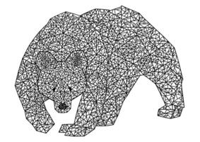 Single geometric animal. Wild walking bear made of triangles and lines. Element for coloring antistress. Hand drawn abstract vector illustration. Black contour picture isolated on white for design.