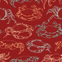 Vintage hand drawn vector seamless pattern. Abstract background of beautiful crabs. Graphic sketches of crustacean animals.