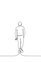 man coming from behind - one line drawing vector. concept a person going into the distance vector