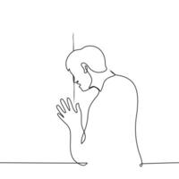 masculino echar un vistazo mediante un grieta en un cerca o un grieta en un pared - uno línea dibujo vector. concepto espía o pervertido vector