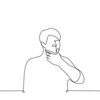 man scratching his chin - one line drawing vector. concept to ponder, reflect on something vector