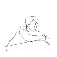 man leaned on the railing with his arms relaxed and looks into the distance - one line drawing vector. the concept of relaxation, calmness, zen vector