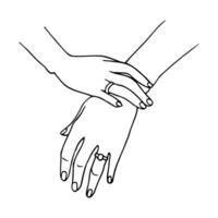 mujer agraciado manos con anillos en el anillo dedos. manos de el novia bosquejo vector