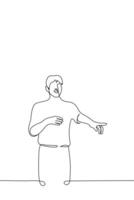 man laughing and pointing at someone or something - one line drawing vector. concept to mock or snide at someone or have fun over something vector