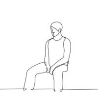 hombre se sienta con su piernas amplio aparte - uno línea dibujo vector. concepto menspreading vector