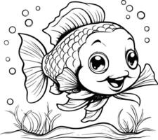 Cute Fish Coloring Page Drawing For Kids vector