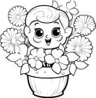 Cute Flowers Coloring Pages for Kids vector