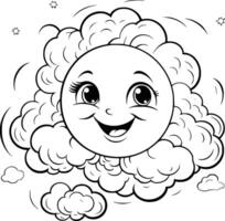 Cute Sun And Clouds Coloring Page For Kids vector