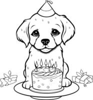 linda perro cumpleaños colorante paginas dibujo para niños y niños pequeños vector