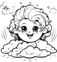 Cute Sun And Clouds Coloring Page For Kids vector