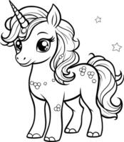 linda unicornio colorante paginas para niños vector