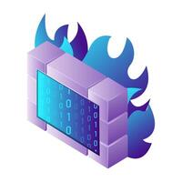 Isometric illustration web computer technology symbol digital firewall vector