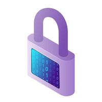 Isometric illustration web computer technology symbol digital lock vector