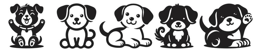 Cute puppy vector silhouette. Vector silhouette of dog set on white background.