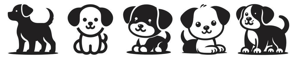 Cute puppy vector silhouette. Vector silhouette of dog set on white background.