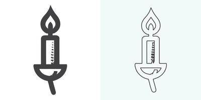 Old fashioned lit candle candlestick on holder flat vector icon for apps and websites